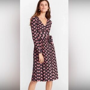 Brooks Brothers Women’s Size Small Midi Dress Black Floral Knee Length Tie Waist